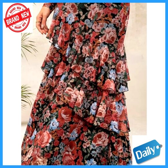 Floral Mermaid Maxi Dress Long Sleeve Mesh Bodycon Formal Wedding Guest - Picture 4 of 7